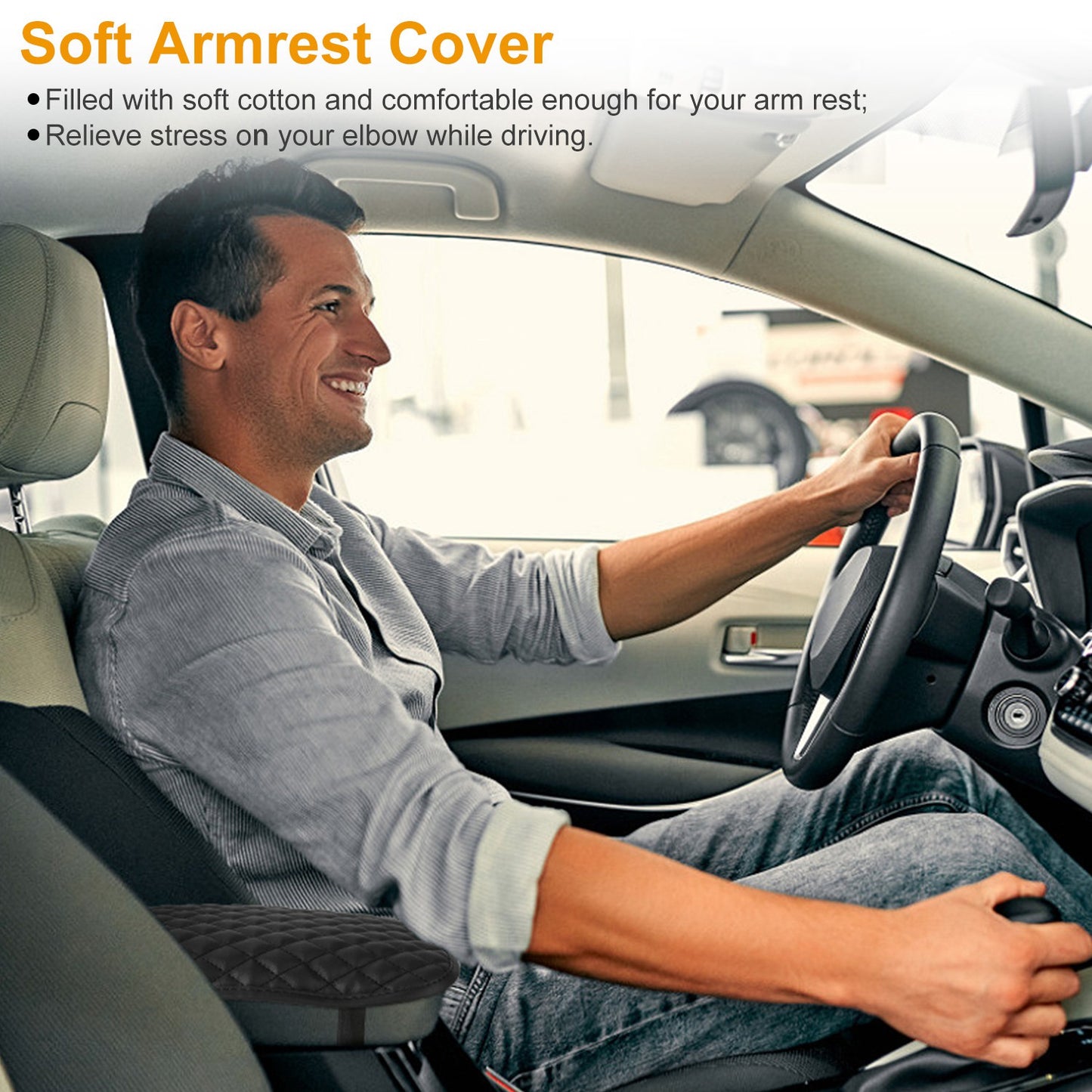 1Pc Car Armrest Pad Cover PU Leather Auto Center Console Seat Box Cover Protector Car Accessories Armrest Cushion Pad Fit For Vehicle SUV Truck Car