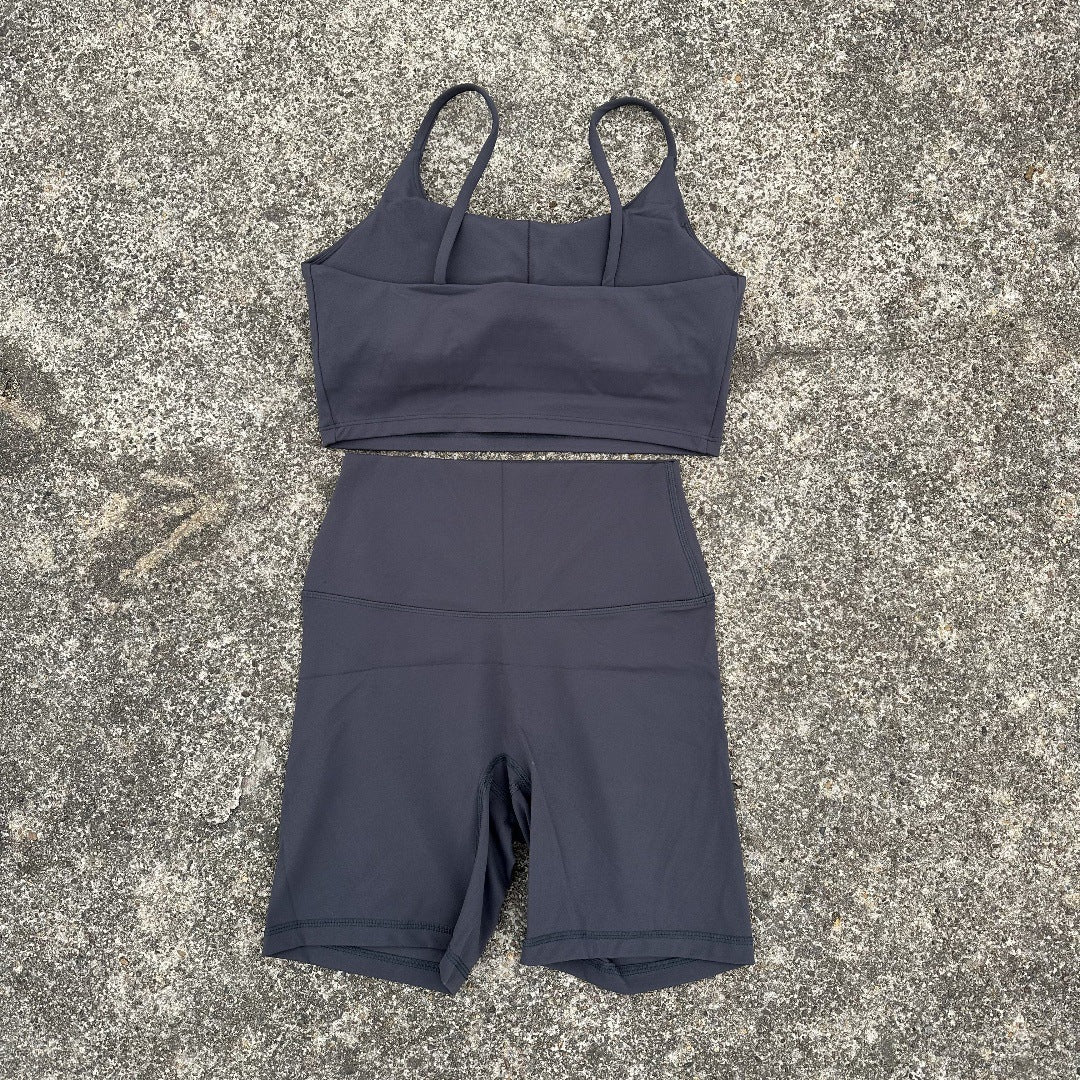 Womens Fitness Yoga Top And Brushed Cycling Shorts