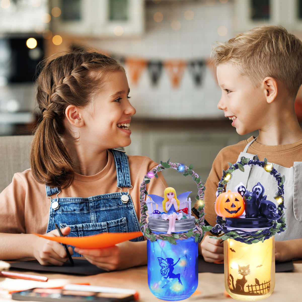 Pumpkin Lantern Craft Kit - Set Of 2 With Tins & Accessories For Halloween Decorations