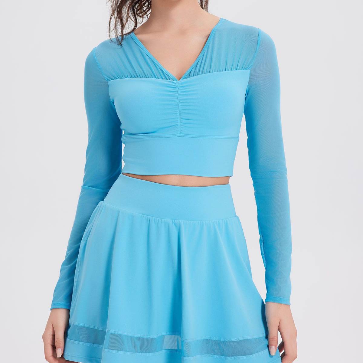 Women's Fashion Mesh With Chest Pad Yoga Clothes Long-sleeved Top