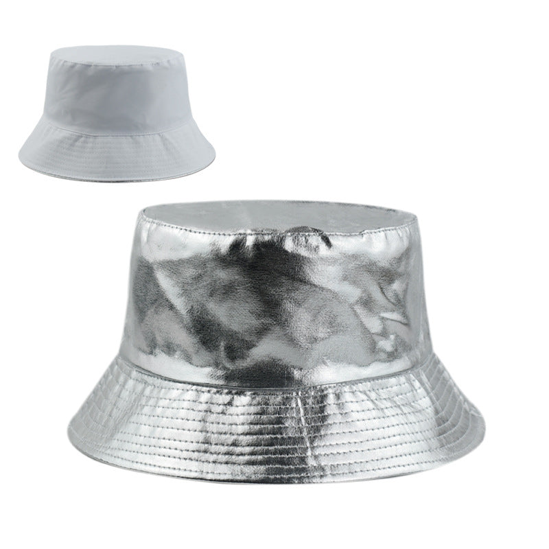 Summer Best-selling Laser-embossed Sequin Boater Hat, PU Bucket Hat, Fashionable Trend Street Hat, Outdoor Sun Protection Double-sided Sunshade Hat