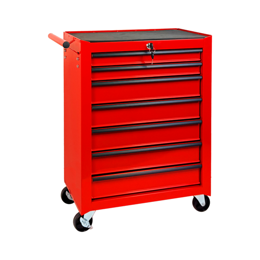 7-Drawer Rolling Tool Storage Cabinet With Detachable Top Tool Box, Universal Lockable Wheels, Adjustable Shelf, Locking Mechanism, Metal Tool Cart For Garage Workshop,Scarlet Flame Red
