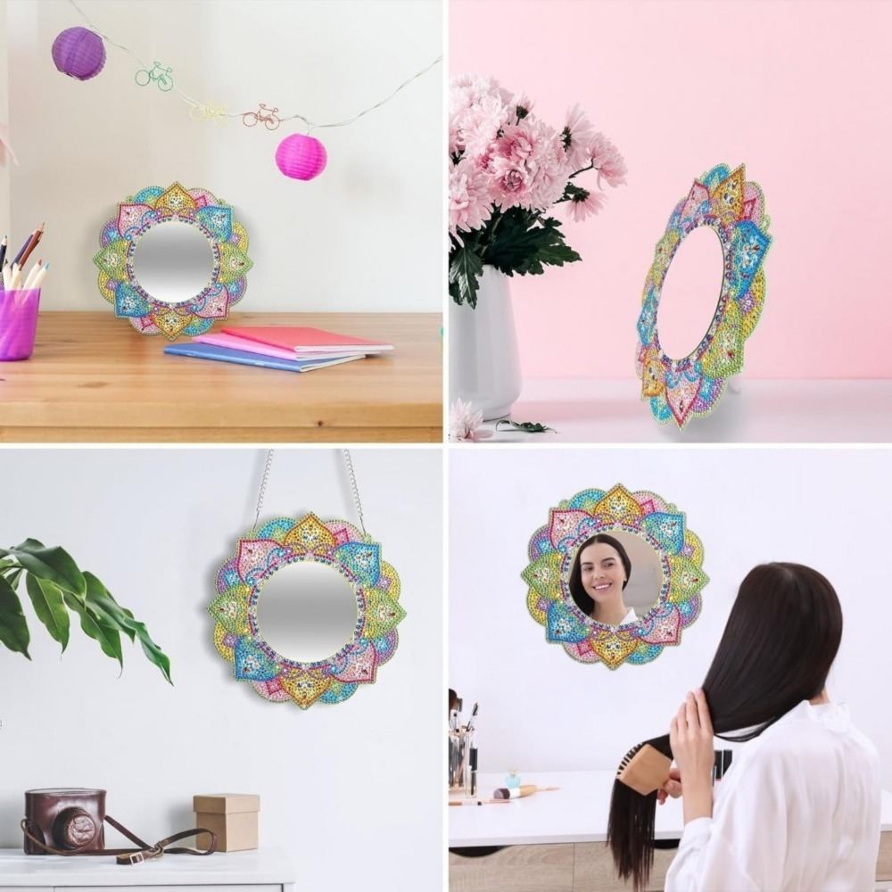 DIY Diamond Painting Mandala Mirror For Stress Relief | Handcrafted Artistic Makeup Mirror, Immersive Creative Experience: Handmade Diamond Art Makeup Mirror