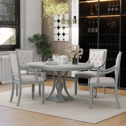 TREXM Retro 5-piece Dining Set Extendable Round Table And 4 Chairs For Kitchen Dining Room ANTIQUE GRAY OAK