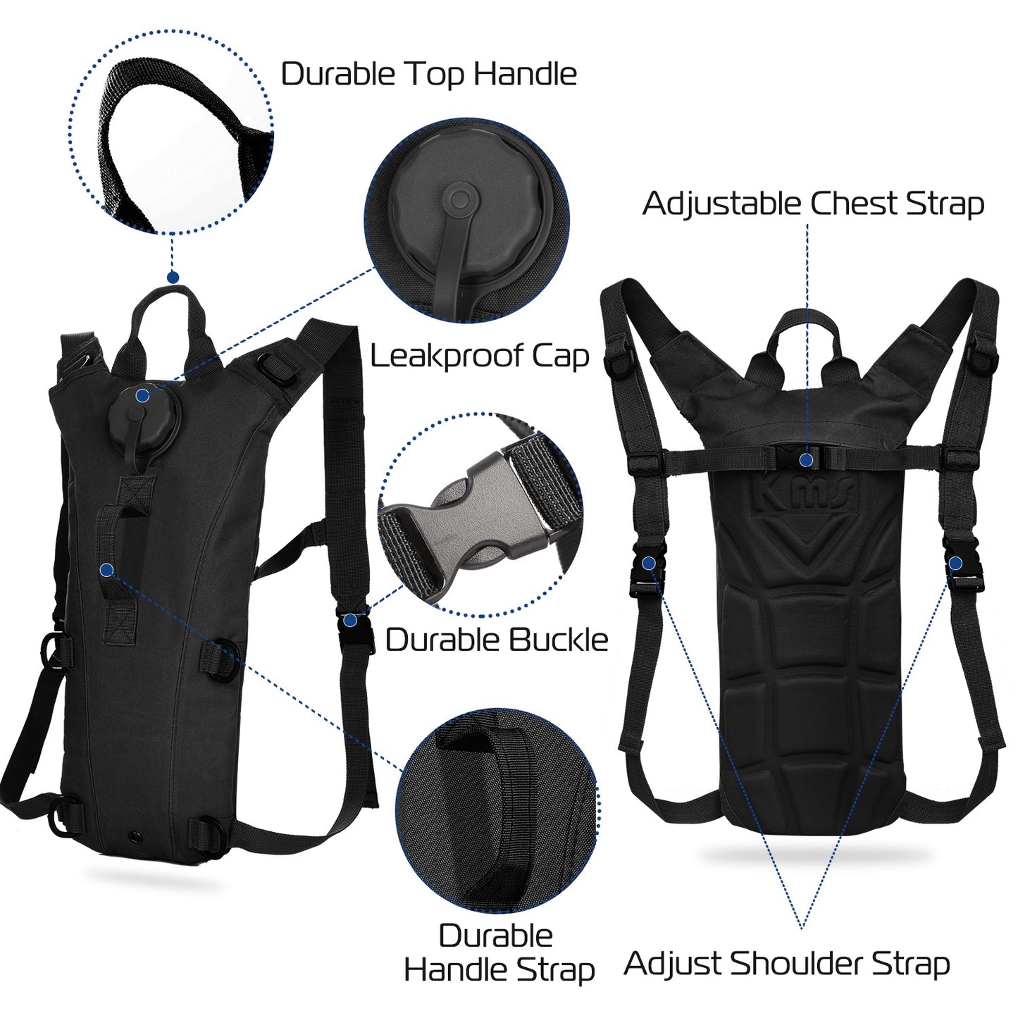 1Pc 3L Tactical Hydration Pack  Water Bladder Adjustable Water Drink Backpack For Hiking Cycling Climbing Running