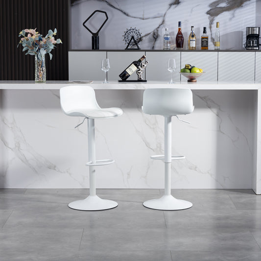 Modern Adjustable Swivel Bar Stools Set Of 2, Plastic Backrest & Faux Leather Seat, Gas Pressure Lift Height, Metal Base With Footrest, Kitchen Counter Bar Stool