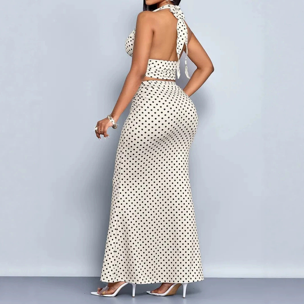 Womens Halterneck Backless High-Waisted Fishtail Maxi Dress Fashion Set