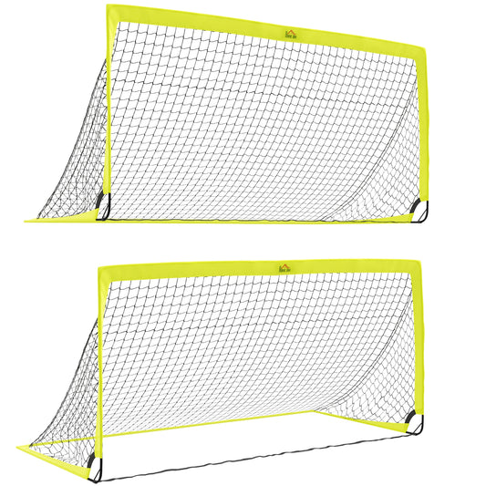 Two Football Goal Nets, Foldable Outdoor Sport Training Equipment, For Teens, Adults, With Carrying Bag, Yellow