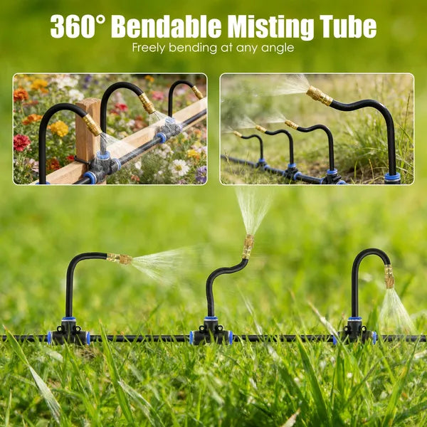 Garden Drip Irrigation Kit With 360' Bendable Misting Nozzles Automatic Garden Automatic Watering System For Garden Lawn Greenhouse Flower Bed Greenhouse Patio Lawn Cooling