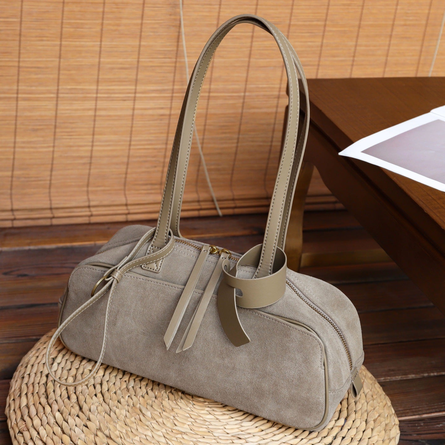 Niche Matte Cowhide Bowling Bag For Women - New Large Capacity Boston Genuine Leather Handbag, Shoulder And Underarm Bag