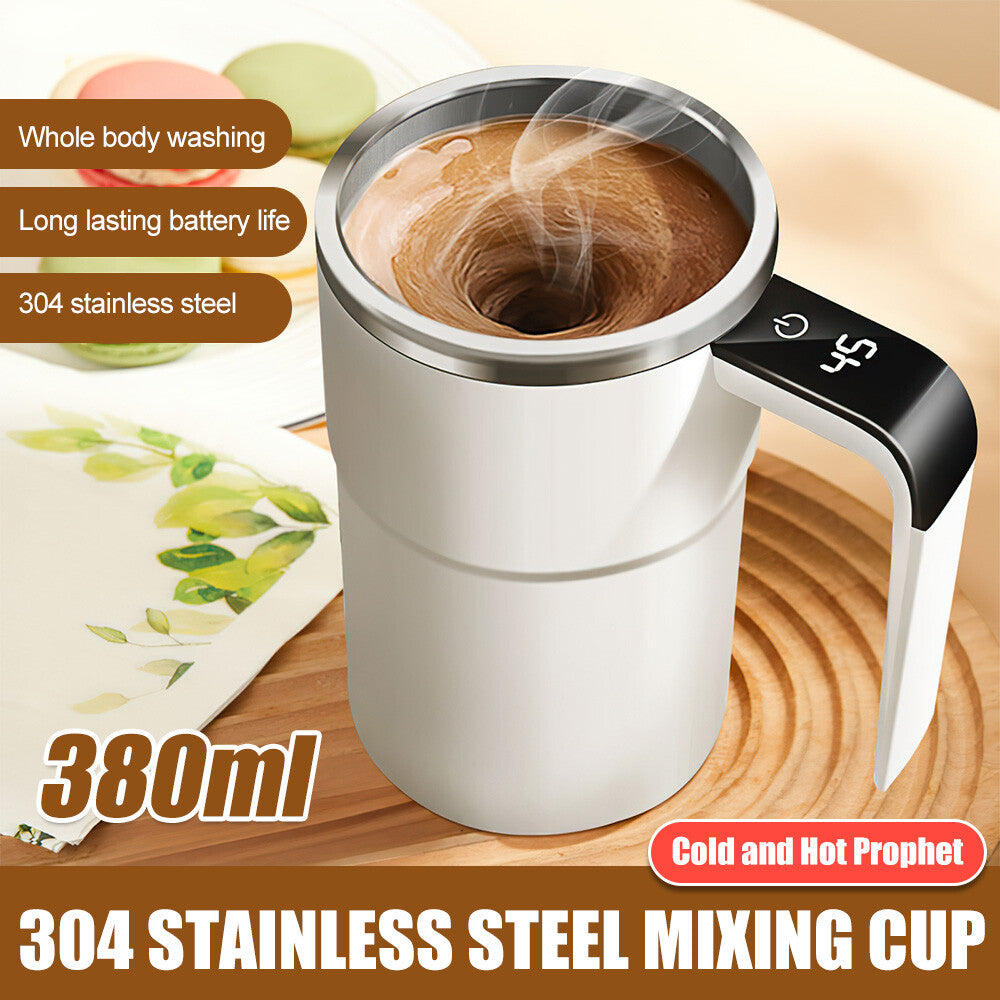 Digital Self Stirring Coffee Mug Auto Mixing Milk Tea Cup Magnetic Rechargeable White