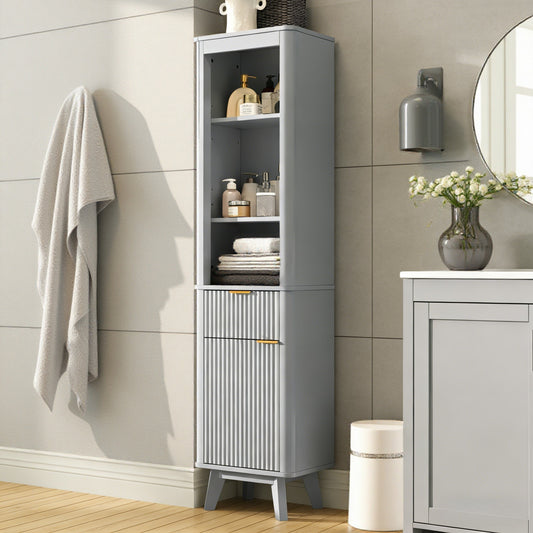 68  H Tall Bathroom Storage Cabinet With  Adjustable Shelves And One Drawer & Door, Storage Cabinet For Bathroom, Living Room, Entryway & Kitchen, Gray
