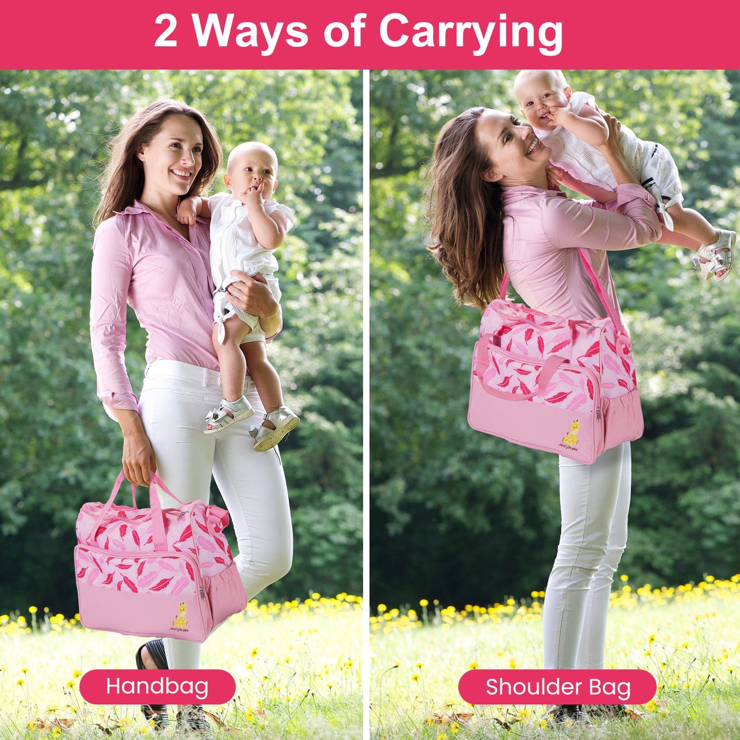 5Pcs Baby Nappy Diaper Bags Set For Picnic Mummy Diaper Handbags With Diaper Pad Food Bag Bottle Bag Travel Tote Bags For Mom Dad