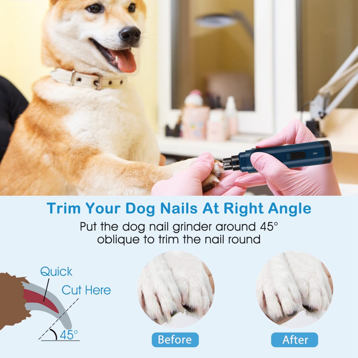 1Pc Dog Nail Grinder 2 Speeds Quiet USB Rechargeable Pet Nail Grinder Professional Pet Nail Trimmer Cordless Paws Grooming & Smoothing Claw Care For Small Medium Large Dogs & Cats