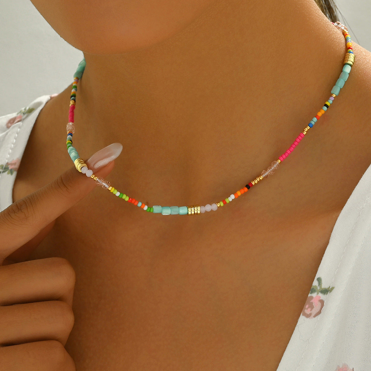 Cross-border European American Women Necklace, Unique Bohemian Creative Design Long Chain Strung With Colorful Crystal Beads, Versatile Daily Neck Accessories