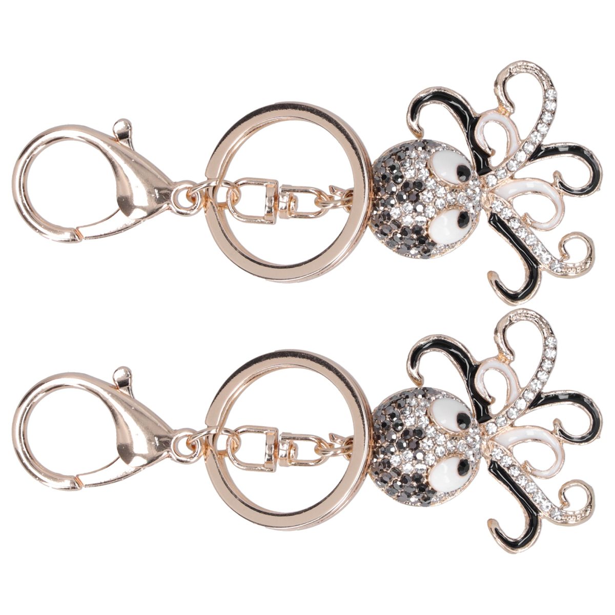 2PCS Fashion Octopus Shaped Rhinestones Keychain Key Ring Bag Charm Pendant Gift(Black Black )