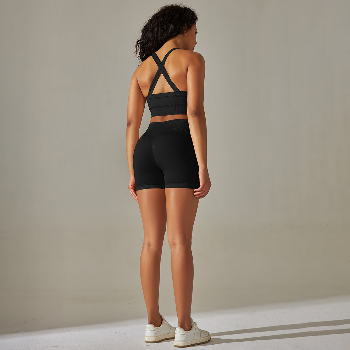 Seamless Solid Color Cross Beauty Back Exercise Bra Yoga Clothes Suit