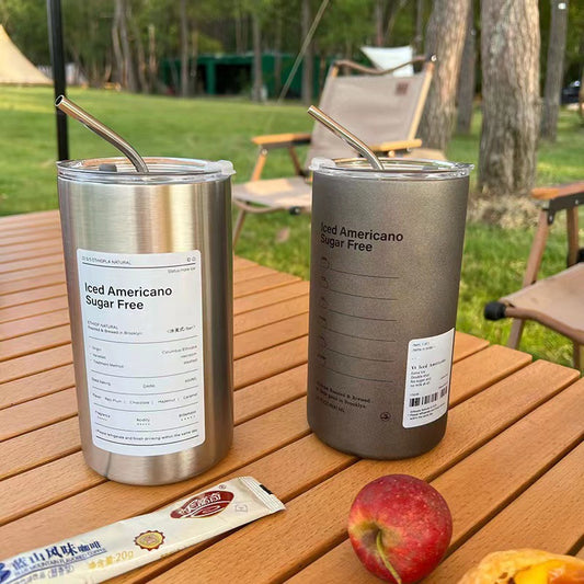 Stainless Steel Ice Beauty Vacuum Double Round Straw Straight Household Portable Coffee Cup