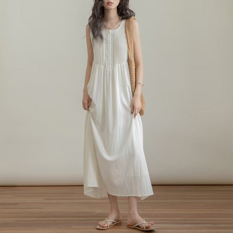 Summer New Arrival Artistic Pleated Stylish Plus-Size Sleeveless Tank Dress