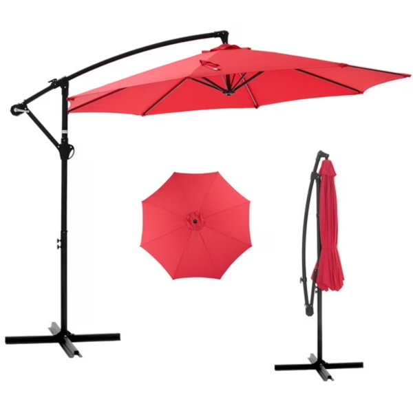 Outdoor Patio Umbrella, 10ft Offset Hanging Patio Umbrella With Aluminum Stand, 8 Ribs, UV Protection For Pool Garden Backyard Market, Red  Shipment From Walmart
