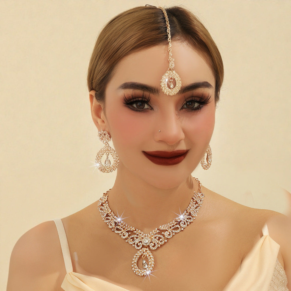 Cross-Border Foreign Trade Retro Jewelry Exaggerated Necklace Set Luxury Crystal Jewelry Banquet Dress Accessories Factory Direct Supply