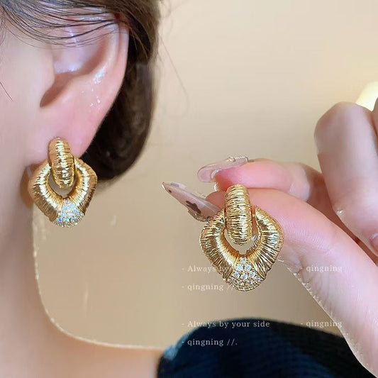 Diamond Studded Rhombus Geometric Earrings, Luxury Chic Women's Fashion Jewelry