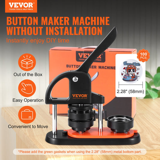 VEVOR Button Maker Machine, 2.28 Inch 58mm Pin Maker With 100pcs Button Parts, Ergonomic Arc Handle Punch Press Kit, Button Maker With Panda Magic Book, For Children DIY Gifts And Christmas