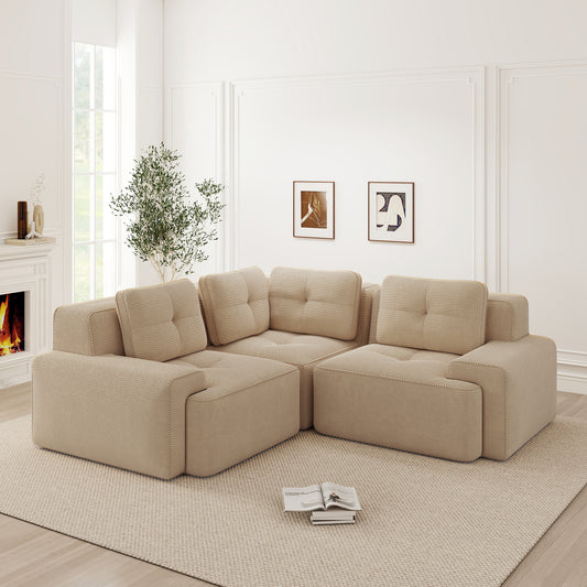 Frameless Sofa For Living Room, Office Sofa, Modular Combination Sofa, Comfortable Upholstered Low Seat Sofa In Corduroy, No Assembly Required, Non-slip Design.Beige