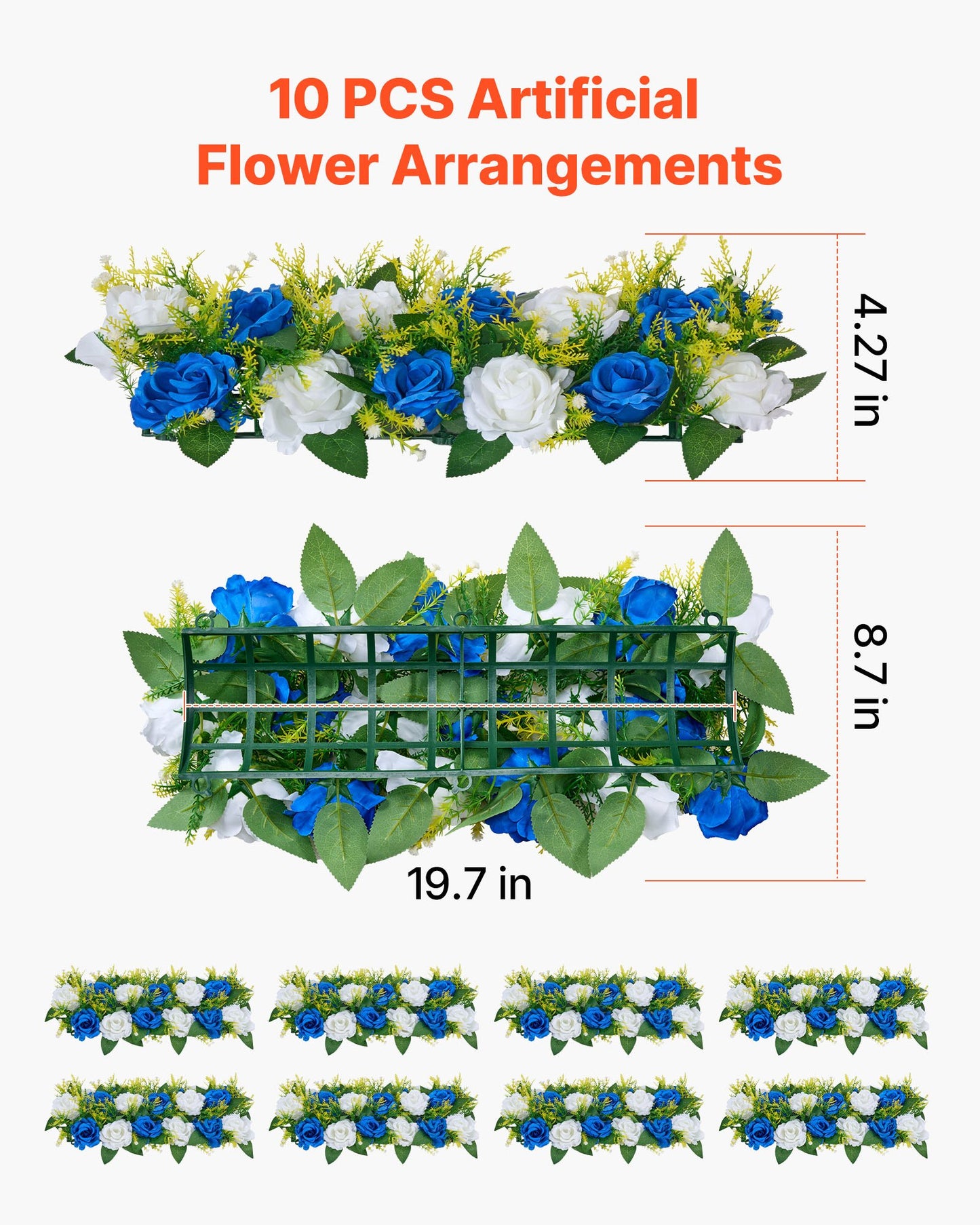 Flower Ball Arrangement Bouquet 10 PCS, 19.6 X 8.6 Inch Artificial Flower Balls Wedding Table Centerpieces, Faux Rose Arrangements For Wedding Centerpiece Home Decoration, Blue And White Roses