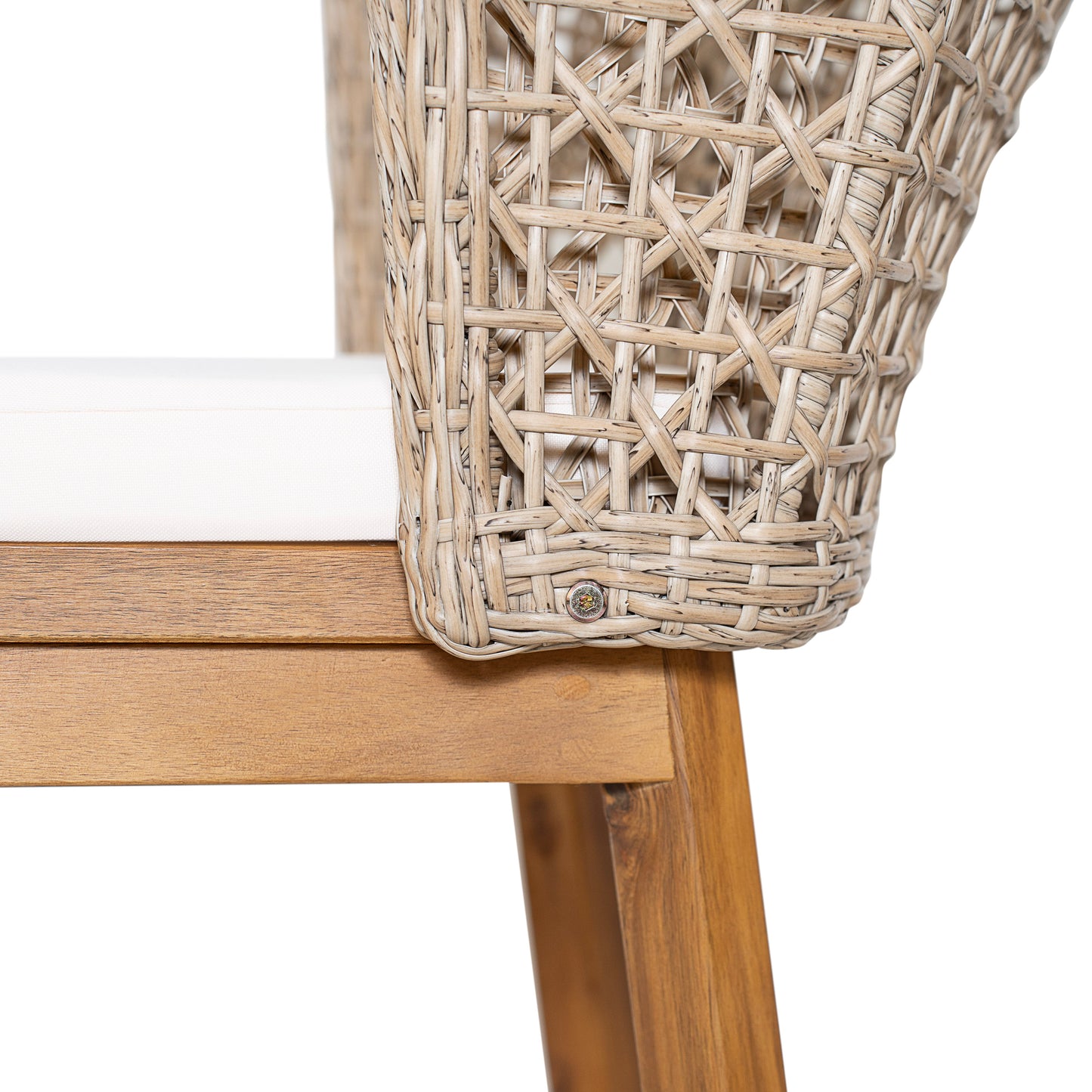 Outdoor Acacia Wood Bar Stools  4 PCS , Teak Finish Bar Height Chairs With Beige Cushion & Light Brown Wicker Back, Counter Height Stools For Patio, Poolside, Kitchen Island