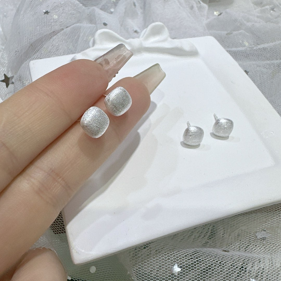 1 Pair 999 Sterling Silver Matte Square Stud Earrings, Minimalist & Elegant Style, Perfect For Daily, Dating & Gifting, Ideal Valentine's Gift