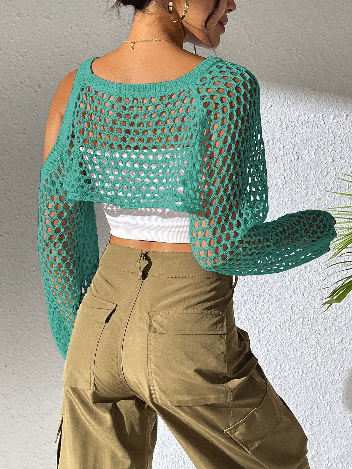 Women Sexy Cropped Crop Top, Hollow Knit Cover Up, European American Cross-border Fashion Casual Outerwear