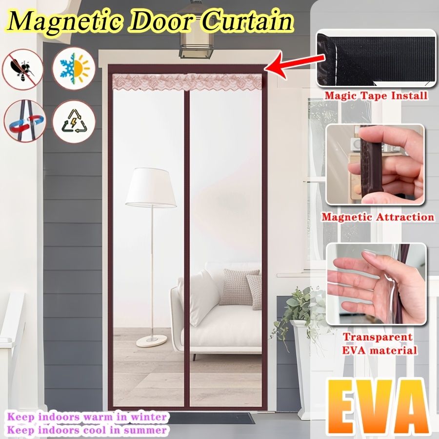 Magnetic Auto Close EVA Insulation Door Curtain, Summer Heat Block Windproof Anti Mosquito Pet Friendly Screen Curtain For Home Balcony