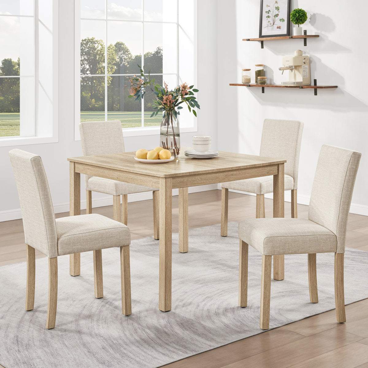 5-Piece Dining Table Set with 4 Chairs, Dining Table Set for 4 with Chairs, Wooden Dining Table Set for Kitchen, Dining Room, Light Oak