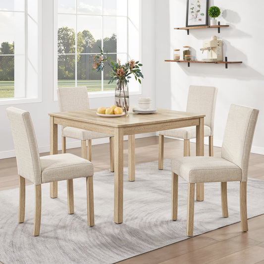 5-Piece Dining Table Set with 4 Chairs, Dining Table Set for 4 with Chairs, Wooden Dining Table Set for Kitchen, Dining Room, Light Oak