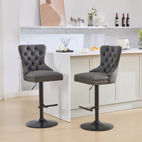 Aged And Retro PU Swivel Barstools Adjusatble Seat Height From 26-33 Inch, Modern Bar Stools With Backs Comfortable Tufted For Home Pub And Kitchen Island Black,Set Of 2