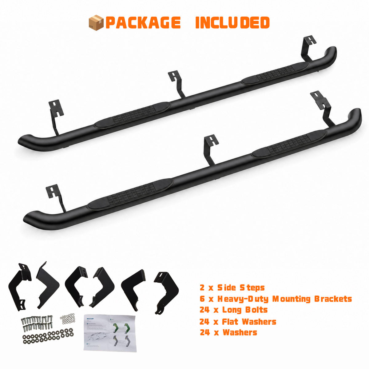 2PCS 4 Inch Running Boards Side Steps Fit Toyota Tacoma 2005-2023 (Crew Cab/Double Cab) Oval Straight Carbon Steel Black Powder, Off-Road Exterior Accessories