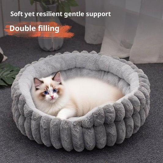Pet Cat Nest Straight Rabbit Plush Pet Bed Round