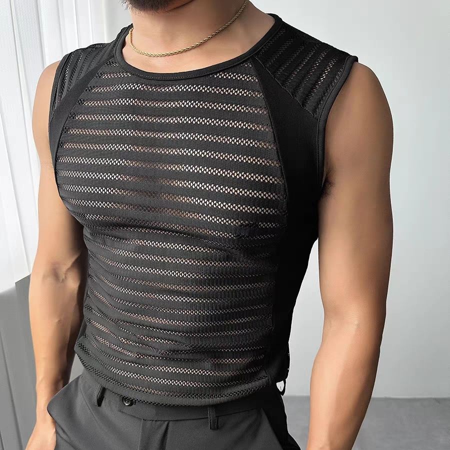 Sleeveless Hollow-Out Tank Top Mens Fitness Sports T-Shirt