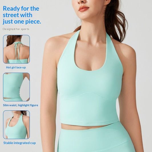 Sports Bra With A Halterneck Design Seamless Yoga Wear