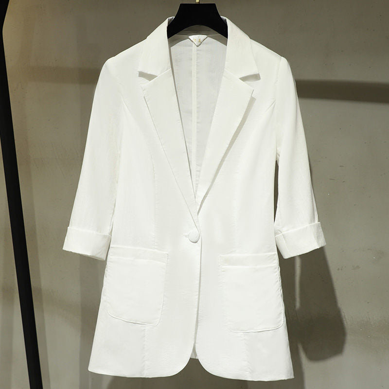 Korean-style Plus-size Three-quarter-sleeve Casual Blazer For Women