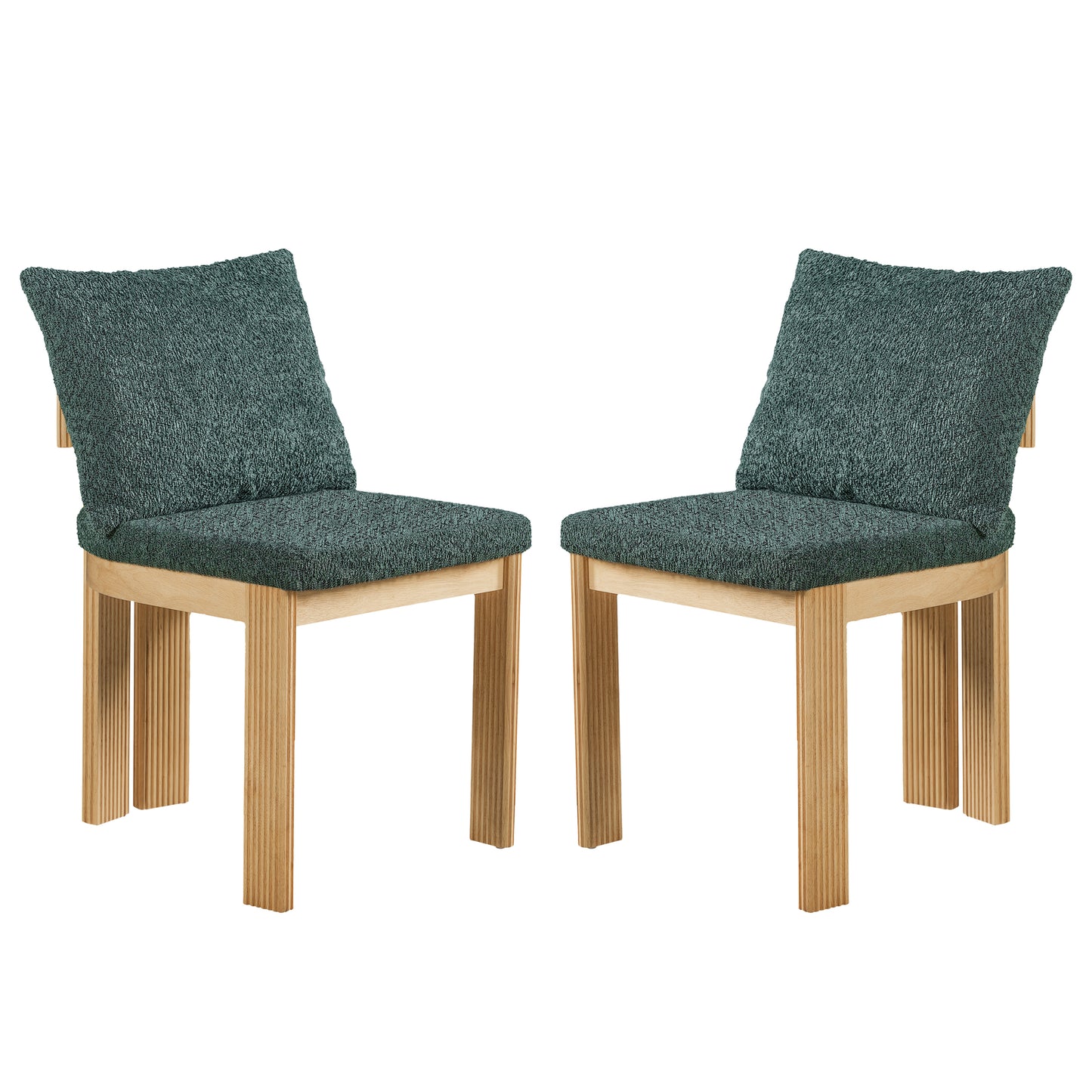 Indoor Boucle Dining Chair Set Of 2, Rubber Wood Frame, Plush Green Boucle Seating, 250lbs Weight Capacity For Kitchen & Dining Room