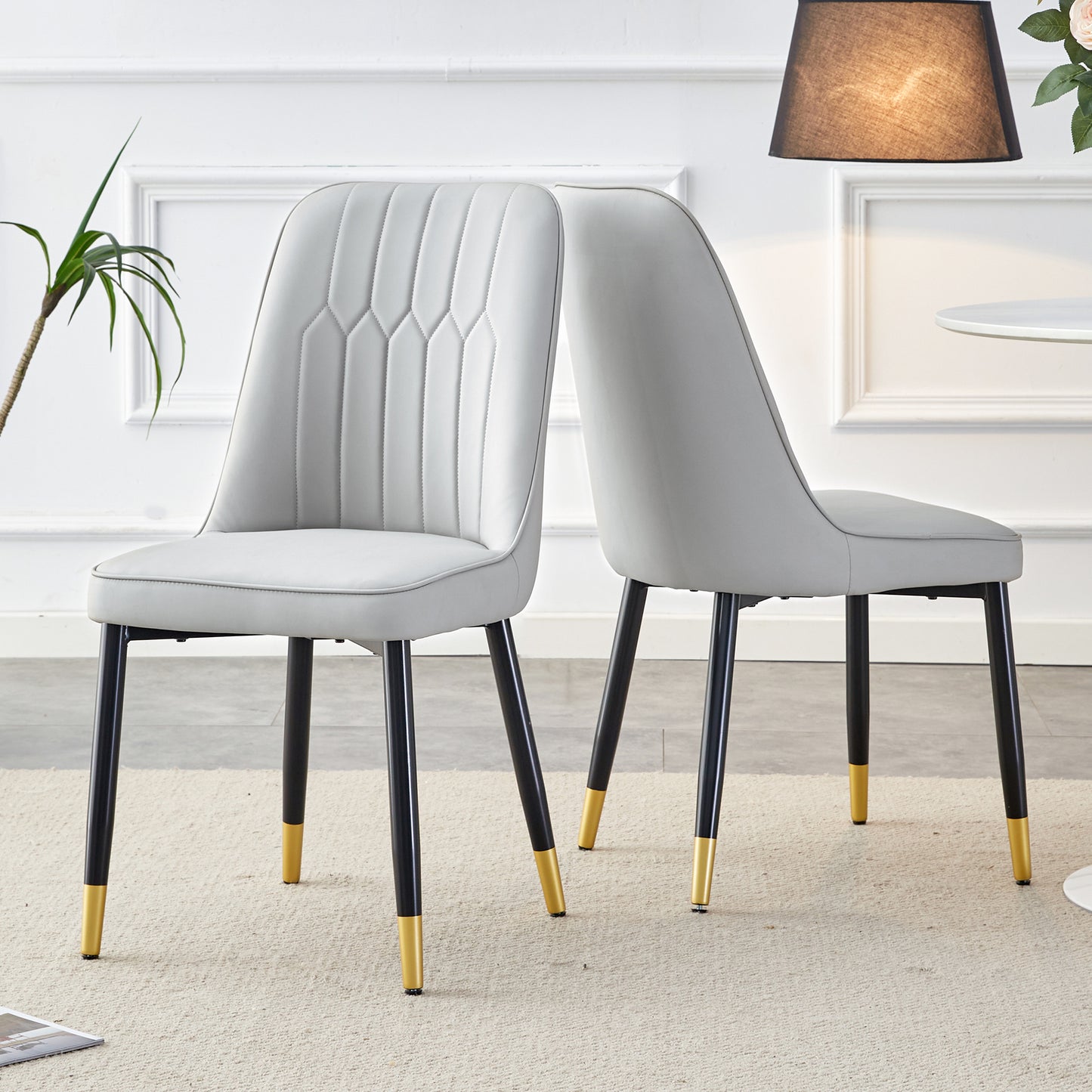 Light Gray Dining Chairs And Living Room Chairs. PU Material And Metal Legs, Suitable For Kitchen, Living Room, And Dining Room, 2 Piece Set   Light Gray  PU  C-007W1151118972