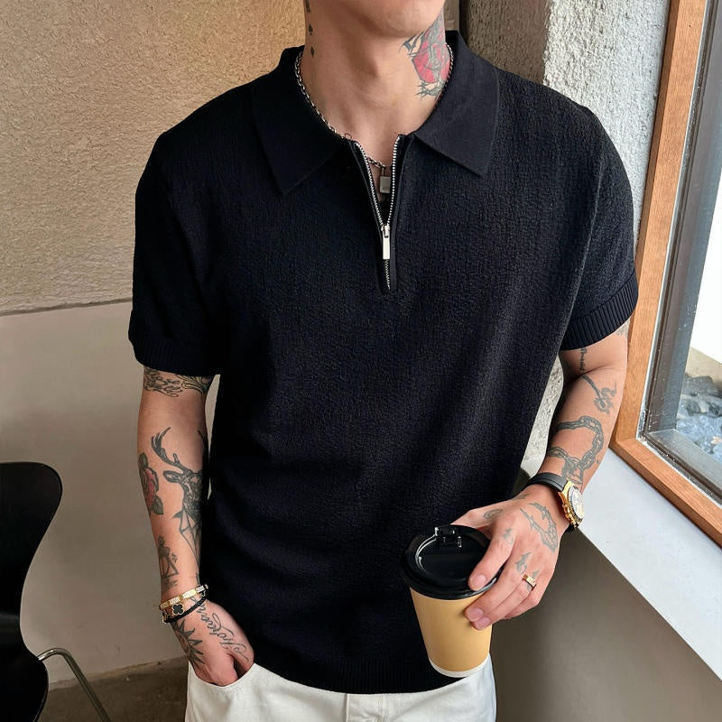 Mens Seasonal Lapel Knitted Short-Sleeve T-Shirt