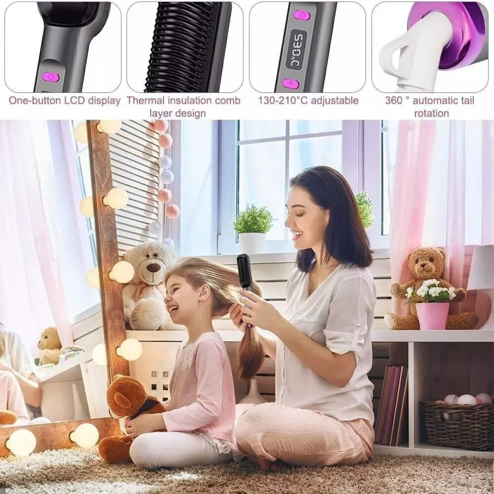 2in1 Negative-ion Hair Straightener Brush Curling Salon Styling Comb Ceramic New