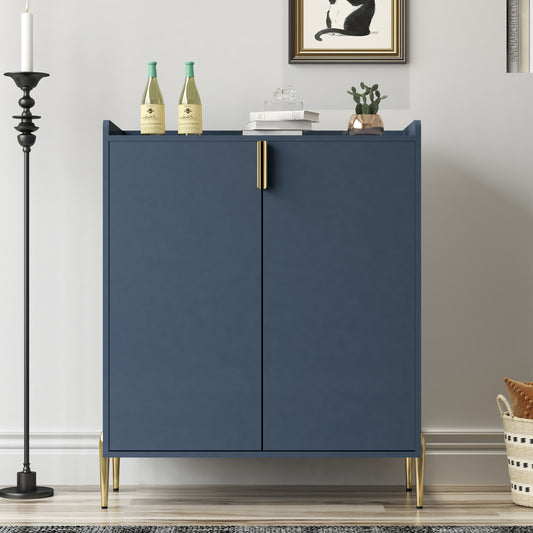 2 Doors Home Wine Bar Cabinet With Wine Rack & Adjustable Storage Shelf, Modern Sideboard With Soft-closing Hinge, Dinning Room Buffet Cabinet, Liquor Cabinet Kitchen, Living Room Coffee Cart Blue
