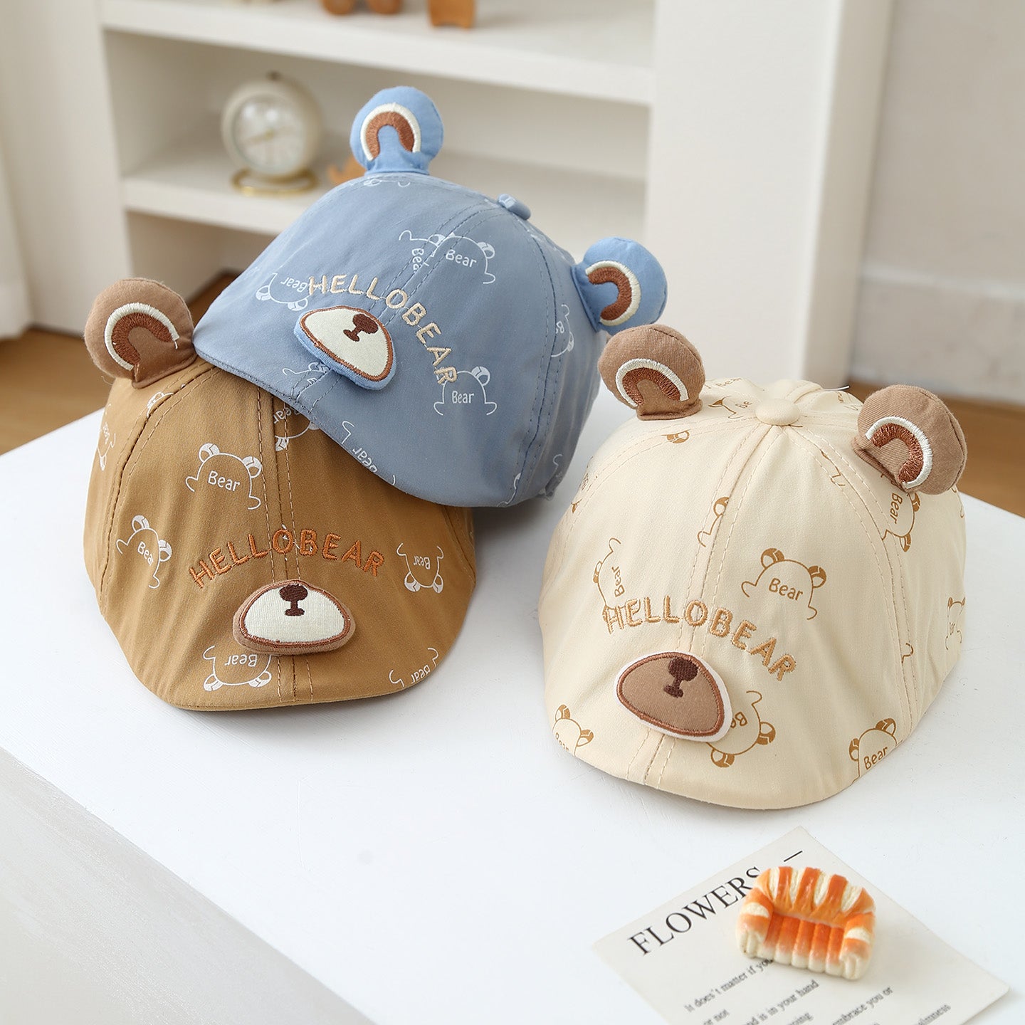 Summer Children's Printed Bear Embroidered Letter Versatile And Fashionable Outdoor Cap For Babies - Baby Outdoor Cartoon Beret