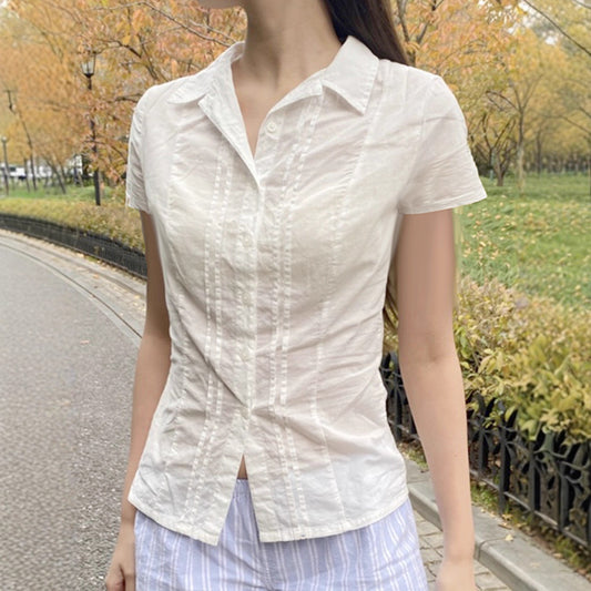 Korean College Style Basic Style Shoulder Waist Trimming Shirt