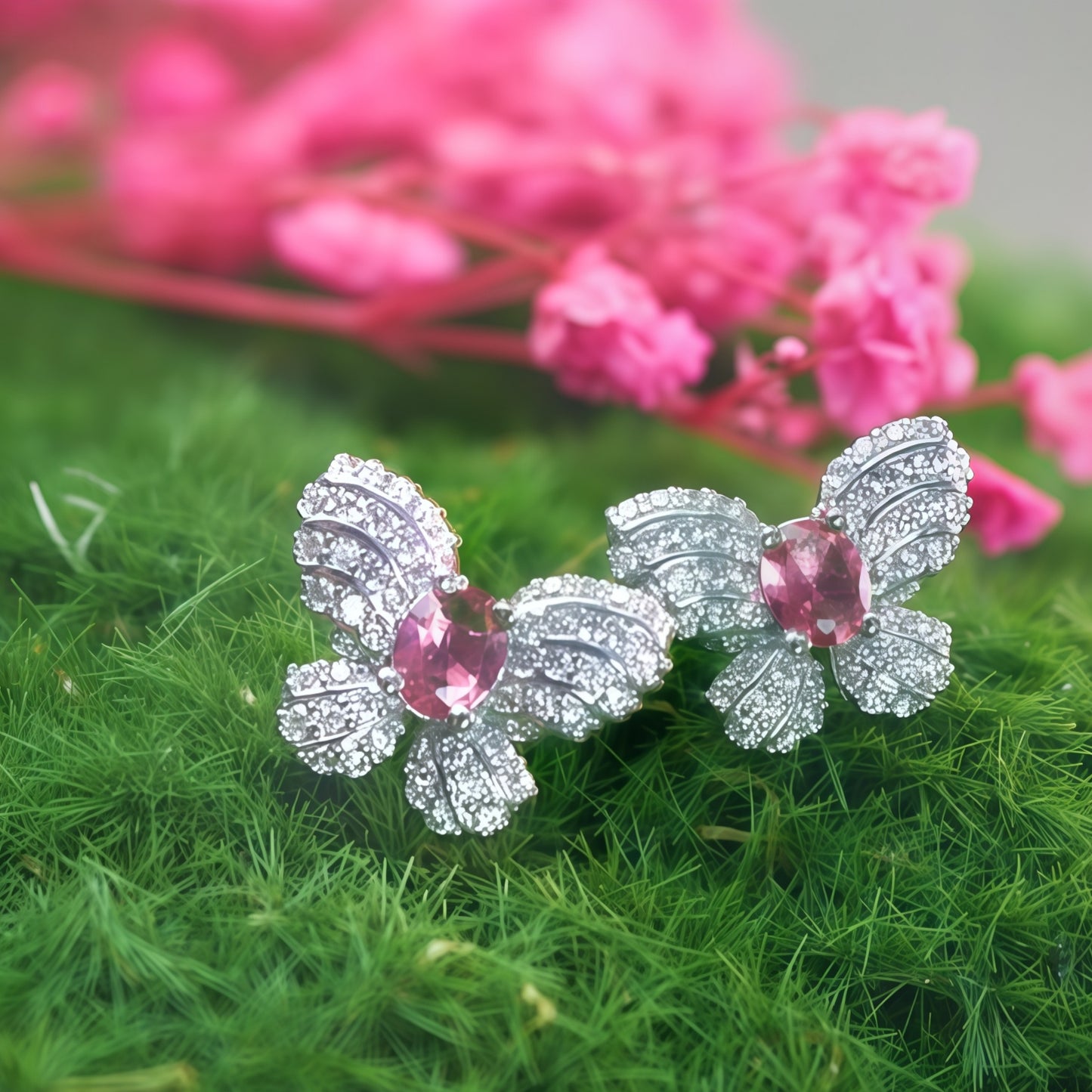 Oval  CZ Center Full Pave White Crystal Butterfly Stud Earrings For Women, Copper Silver Plated Vintage Wedding Daily Statement Jewelry Gift