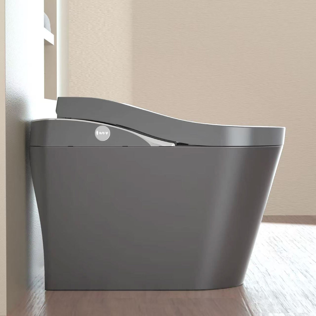 Tankless Modern Smart Toilet With Bidet, Auto Flush, Auto Open Close,Heated Seat, Warm Water And Dry, Foam Shield Function White, Matte Grey